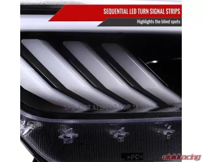 Spec-D Jet Black Housing Clear Lens HID-Type LED Sequential Turn Signal Projector Headlights Ford Mustang 2015-2017 - 2LHP-MST15BK-SQ-TM