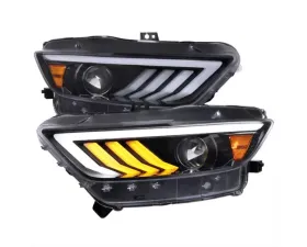 Spec-D Jet Black Housing Clear Lens HID-Type LED Sequential Turn Signal Projector Headlights Ford Mustang 2015-2017