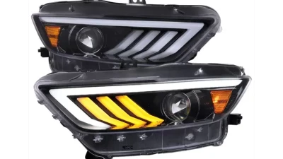 Spec-D LED Sequential Turn Signal Projector Headlights (Jet Black Housing/Clear Lens) Ford Mustang 2015-2020                                     - 2LHP-MST15BK-SQ-TM - Image 11