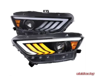 Spec-D Jet Black Housing Clear Lens HID-Type LED Sequential Turn Signal Projector Headlights Ford Mustang 2015-2017 - 2LHP-MST15BK-SQ-TM