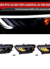 Spec-D Glossy Black Housing Smoke Lens HID-Type LED Sequential Turn Signal Projector Headlights Ford Mustang 2015-2017                                     - 2LHP-MST15G-SQ-TM - Image 2