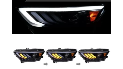 Spec-D LED Sequential Turn Signal Projector Headlights (Glossy Black Housing/Smoked Lens) Ford Mustang 2015-2020                                     - 2LHP-MST15G-SQ-TM - Image 2