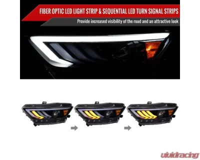 Spec-D Glossy Black Housing Smoke Lens HID-Type LED Sequential Turn Signal Projector Headlights Ford Mustang 2015-2017 - 2LHP-MST15G-SQ-TM