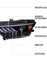 Spec-D Glossy Black Housing Smoke Lens HID-Type LED Sequential Turn Signal Projector Headlights Ford Mustang 2015-2017                                     - 2LHP-MST15G-SQ-TM - Image 9