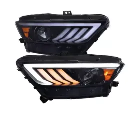 Spec-D Glossy Black Housing Smoke Lens HID-Type LED Sequential Turn Signal Projector Headlights Ford Mustang 2015-2017