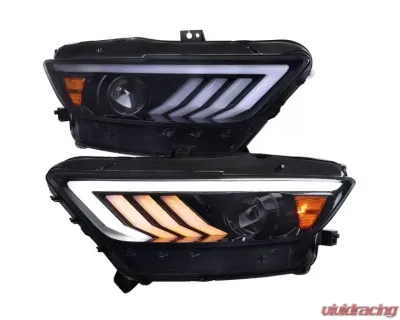 Spec-D Glossy Black Housing Smoke Lens HID-Type LED Sequential Turn Signal Projector Headlights Ford Mustang 2015-2017 - 2LHP-MST15G-SQ-TM