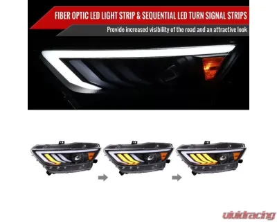 Spec-D Matte Black Housing Clear Lens HID-Type LED Sequential Turn Signal Projector Headlights Ford Mustang 2015-2017 - 2LHP-MST15JM-SQ-TM
