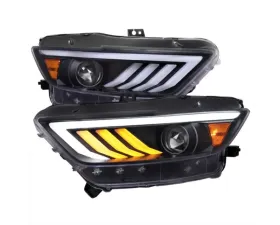 Spec-D Matte Black Housing Clear Lens HID-Type LED Sequential Turn Signal Projector Headlights Ford Mustang 2015-2017