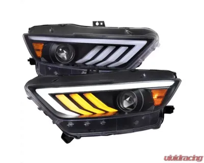 Spec-D Matte Black Housing Clear Lens HID-Type LED Sequential Turn Signal Projector Headlights Ford Mustang 2015-2017 - 2LHP-MST15JM-SQ-TM