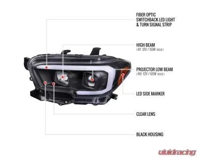 Spec-D Switchback LED C-Bar Projector Headlights (Matte Black Housing/Clear Lens) Toyota Tacoma 2016-2023 - 2LHP-TAC16JM-TM