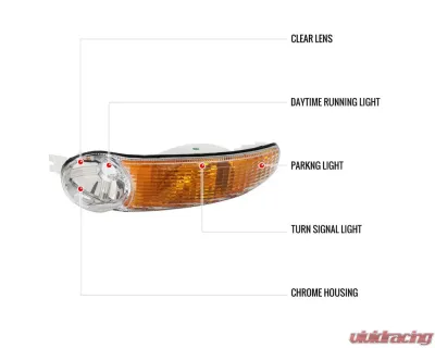 Spec-D Factory Style Turn Signal Bumper Lights (Chrome Housing/Clear Lens)  GMC Sierra | Yukon 1999-2007 - 2LB-DEN00-RO