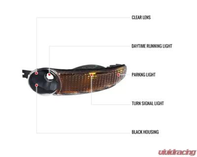 Spec-D Factory Style Turn Signal Bumper Lights Matte Black Housing/Clear Lens GMC Sierra | Sierra Classic | Yukon XL Denali 1999-2007 - 2LB-DEN00JM-RO