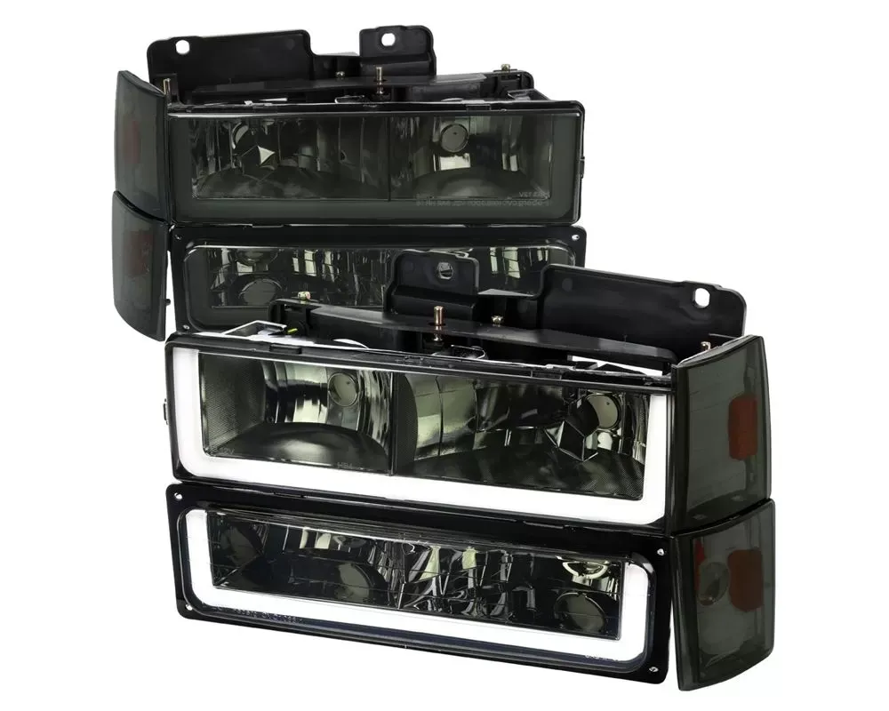 Spec-D LED Tube Factory Style Headlights with Bumper and Corner Lights Chrome Housing/Smoke Lens Chevrolet | GMC |C/K | Sierra | Tahoe 1988-1993 - 2LBCLH-C1088G-G3-GO