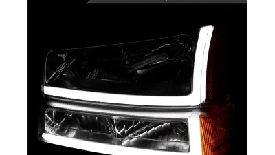 Spec-D LED Bar Factory Style Headlights (Chrome Housing/Clear lens) Chevrolet Silverado | Avalanche 2002-2007                                     - 2LBLH-SIV03-G3-GO - Image 2