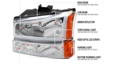 Spec-D LED Bar Factory Style Headlights (Chrome Housing/Clear lens) Chevrolet Silverado | Avalanche 2002-2007                                     - 2LBLH-SIV03-G3-GO - Image 8