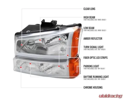 Spec-D LED Bar Factory Style Headlights (Chrome Housing/Clear lens) Chevrolet Silverado | Avalanche 2002-2007 - 2LBLH-SIV03-G3-GO