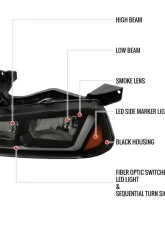 Spec-D Switchback Sequential LED Bar Factory Style Headlights (Matte Black Housing/Smoked Lens) Dodge Charger 2006-2010                                     - 2LH-CHG05SM-G3-RS - Image 8