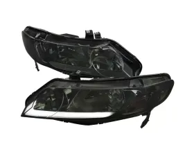 Spec-D Factory Style Headlights with LED Strip Chrome Housing/Smoke Lens Honda Civic 4DR Sedan 2006-2011