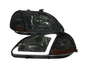 Spec-D LED Bar Factory Style Headlights Chrome Housing/Smoke Lens Honda Civic Coupe/Sedan 1996-1998