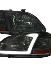 Spec-D LED Bar Factory Style Headlights Chrome Housing/Smoke Lens Honda Civic Coupe/Sedan 1996-1998                                     - 2LH-CV96G-G3-GO - Image 9