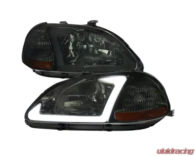 Spec-D LED Bar Factory Style Headlights Chrome Housing/Smoke Lens Honda Civic Coupe/Sedan 1996-1998 - 2LH-CV96G-G3-GO