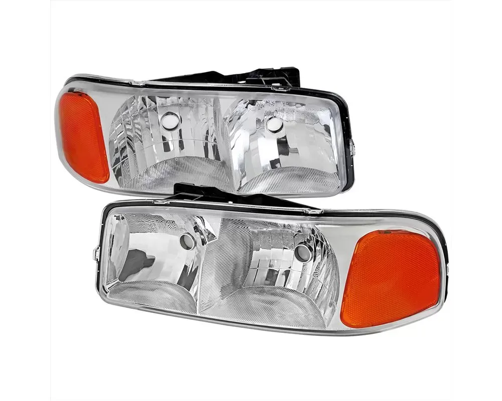 Spec-D Factory Style Headlights with Amber Reflector Chrome Housing/Clear Lens GMC Sierra | Sierra Classic | Yukon/XL 1999-2007 - 2LH-GMC99-RO