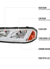 Spec-D LED Bar Factory Style Headlights Chrome Housing/Clear Lens Chevrolet Impala 2000-2005                                     - 2LH-IPA00-G3-RS - Image 8