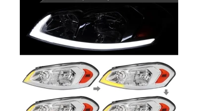 Spec-D Switchback Sequential Signal LED Bar Factory Style Headlights (Chrome Housing/Clear Lens) Chevrolet Impala | Monte Carlo 2006-2016                                     - 2LH-IPA06-G3-RS - Image 2