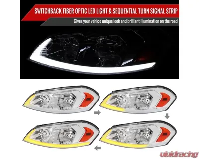 Spec-D Switchback Sequential Signal LED Bar Factory Style Headlights (Chrome Housing/Clear Lens) Chevrolet Impala | Monte Carlo 2006-2016 - 2LH-IPA06-G3-RS