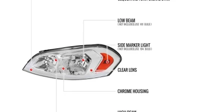 Spec-D Switchback Sequential Signal LED Bar Factory Style Headlights (Chrome Housing/Clear Lens) Chevrolet Impala | Monte Carlo 2006-2016                                     - 2LH-IPA06-G3-RS - Image 8