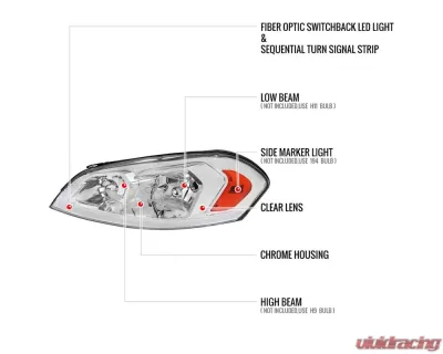 Spec-D Switchback Sequential Signal LED Bar Factory Style Headlights (Chrome Housing/Clear Lens) Chevrolet Impala | Monte Carlo 2006-2016 - 2LH-IPA06-G3-RS