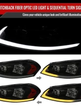 Spec-D Switchback Sequential Signal LED Bar Factory Style Headlights (Matte Black Housing/Smoked Lens) Chevrolet Impala | Monte Carlo 2006-2015                                     - 2LH-IPA06SM-G3-RS - Image 2