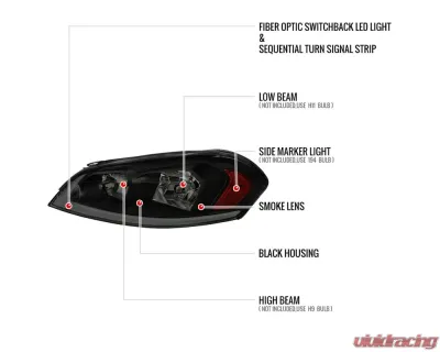 Spec-D Switchback Sequential Signal LED Bar Factory Style Headlights (Matte Black Housing/Smoked Lens) Chevrolet Impala | Monte Carlo 2006-2015 - 2LH-IPA06SM-G3-RS