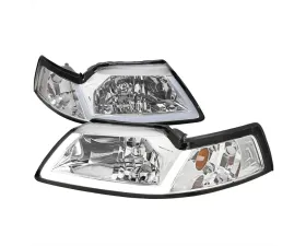 Spec-D LED Bar Factory Style Headlights with Amber Reflector Chrome Housing/Clear Lens Ford Mustang 1999-2004