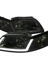 LED Bar Factory Style Headlights with Amber Reflector Chrome Housing/Smoke Lens Ford Mustang 1999-2004                                     - 2LH-MST99G-G3-GO - Image 10