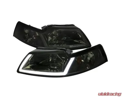 LED Bar Factory Style Headlights with Amber Reflector Chrome Housing/Smoke Lens Ford Mustang 1999-2004 - 2LH-MST99G-G3-GO