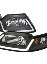 LED Bar Factory Style Headlights with Amber Reflector Matte Black Housing/Clear Lens Ford Mustang 1999-2004                                     - 2LH-MST99JM-G3-GO - Image 10