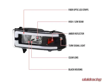 Spec-D Dual LED Bar Factory Style Headlights (Matte Black Housing/Clear Lens) Dodge Ram 1994-2002 - 2LH-RAM94JM-G3-RS