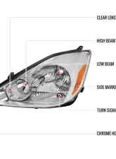 Spec-D Driver/Left Side Factory Style Headlights w/ Amber Reflector (Chrome Housing/Clear Lens) Toyota Sienna 2004-2005                                     - 2LH-SNA04-L-GO - Image 8