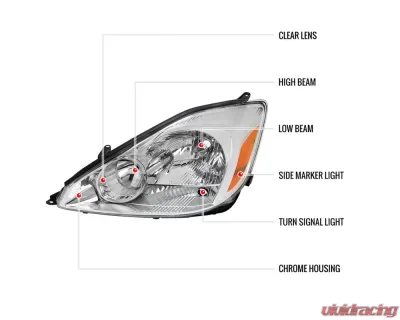 Spec-D Driver/Left Side Factory Style Headlights w/ Amber Reflector (Chrome Housing/Clear Lens) Toyota Sienna 2004-2005 - 2LH-SNA04-L-GO
