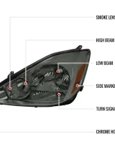 Spec-D Factory Style Headlights w/ Amber Reflector (Chrome Housing/Smoked Lens) Toyota Sienna 2004-2005                                     - 2LH-SNA04G-GO - Image 8