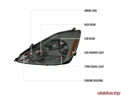 Spec-D Factory Style Headlights w/ Amber Reflector (Chrome Housing/Smoked Lens) Toyota Sienna 2004-2005 - 2LH-SNA04G-GO