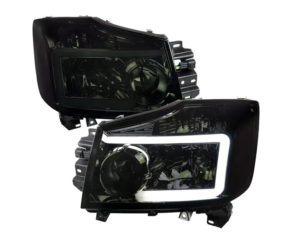 Spec-D LED Bar Factory Headlights Chrome Housing/Smoke Lens Nissan Titan | Armada 2004-2015 - 2LH-TIT04G-G3-GO