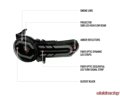 Spec-D Full LED Projector Headlights w/ Sequential LED Turn Signal (Matte Black Housing/Smoked Lens) Toyota FJ Cruiser 2007-2014 - 2LHE-FJ07SM-SQ-RS