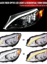 Spec-D Full LED Projector Headlights with Sequential Turn Signal Chrome Housing/Clear Lens Mercedes-Benz C-Class W205 2015-2018                                     - 2LHE-W20515-SQ-TM - Image 2