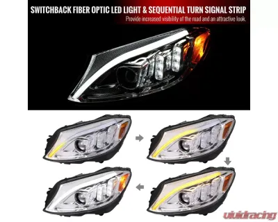 Spec-D Full LED Projector Headlights with Sequential Turn Signal Chrome Housing/Clear Lens Mercedes-Benz C-Class W205 2015-2018 - 2LHE-W20515-SQ-TM