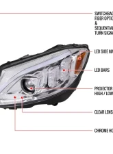 Spec-D Full LED Projector Headlights with Sequential Turn Signal Chrome Housing/Clear Lens Mercedes-Benz C-Class W205 2015-2018                                     - 2LHE-W20515-SQ-TM - Image 8