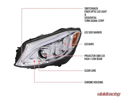 Spec-D Full LED Projector Headlights with Sequential Turn Signal Chrome Housing/Clear Lens Mercedes-Benz C-Class W205 2015-2018 - 2LHE-W20515-SQ-TM
