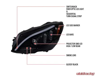 Spec-D Full LED Projector Headlights with Sequential Turn Signal Glossy Black Housing/Light Smoke Lens Mercedes-Benz C-Class W205 2015-2018 - 2LHE-W20515G-SQ-TM