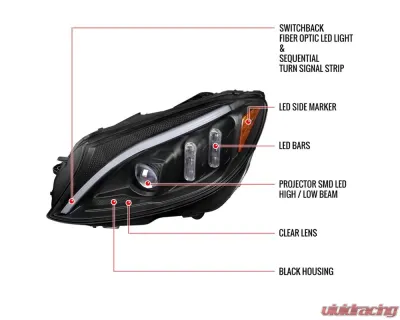 Spec-D Full LED Projector Headlights with Sequential Turn Signal Matte Black Housing/Clear Lens Mercedes-Benz C-Class W205 2015-2018 - 2LHE-W20515JM-SQ-TM